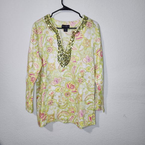 Mercer & Madison, Linen Tunic, Sequined Embellishment Sz Large Long Sleeve Linen - Picture 1 of 7